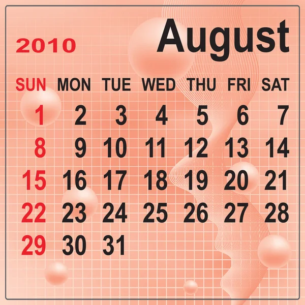 august 2010 calendar. Calendar of August 2010 on