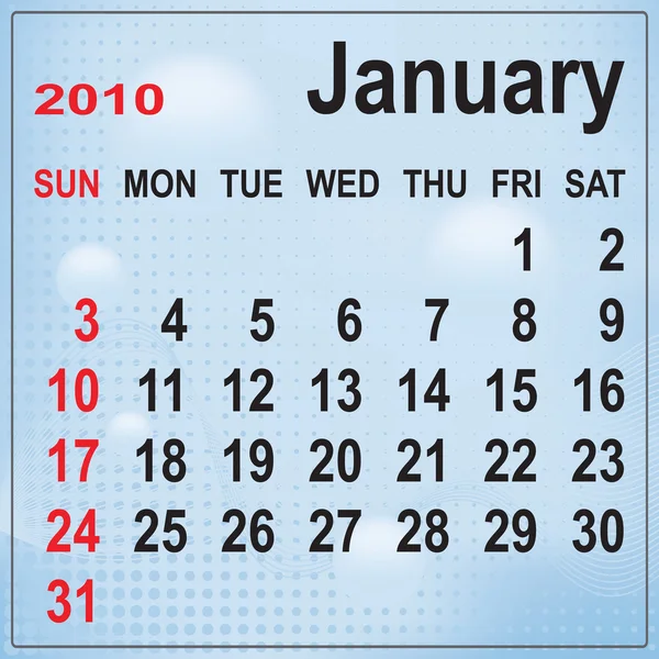 large january 2010 calendar. Large Stock Vector: Calendar
