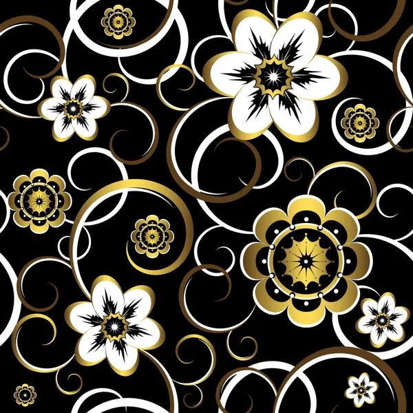 Seamless floral decorative black pattern