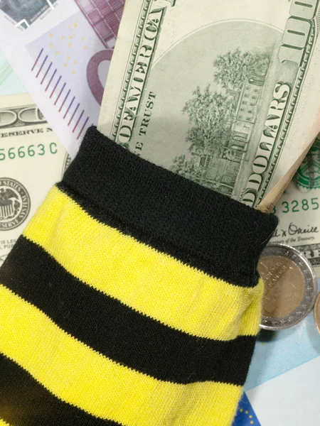 Bank at the socks. Money background