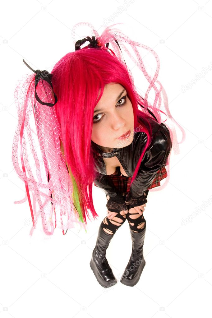 Cyber gothic girl high angle view