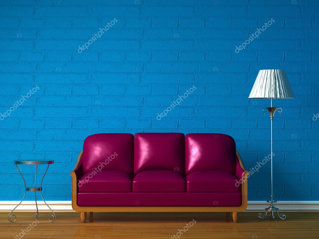 Paarse bank, tafel en standaard lamp — stockfoto © sommersby #1011562