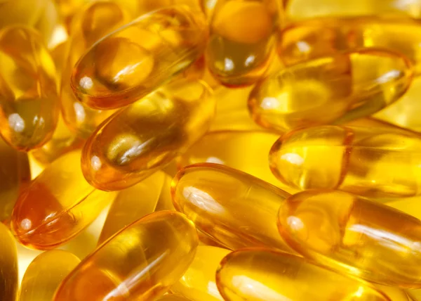 Close up of fish oil gel tablets
