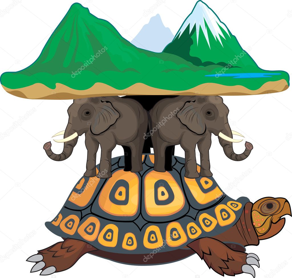 Turtle and elephants and earth — Stock Vector © sharpner 1033136