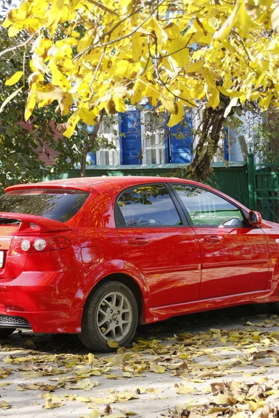 Red car in autumn park