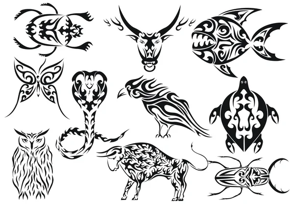 Set of vector tribal animal tattoos by Yuliya Kryzhevska Stock Vector