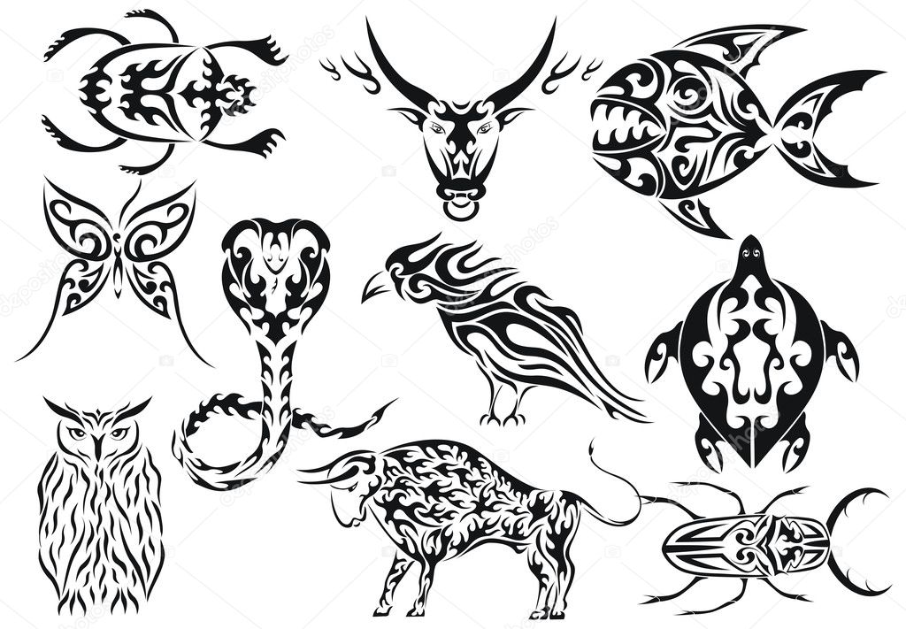 Set of vector tribal animal