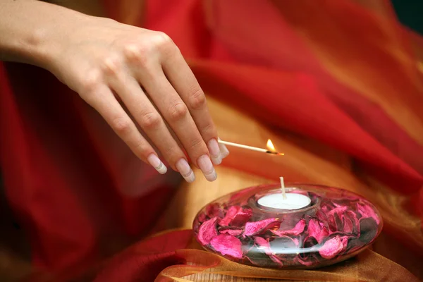 Hand, nails, manicure, candle.
