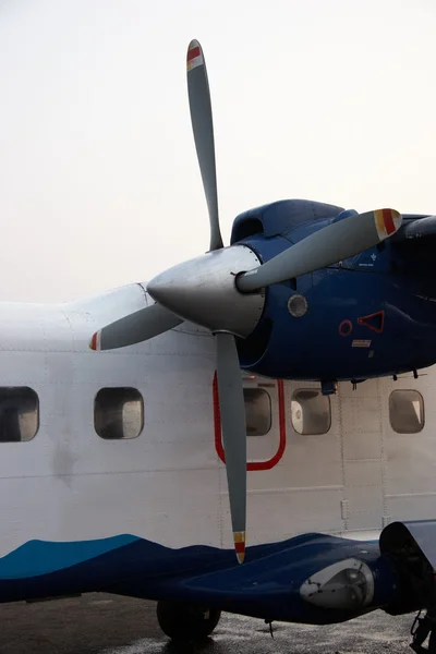 Closeup of small propeller aircraft