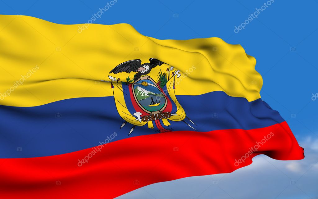 Ecuadorian flag waving on wind