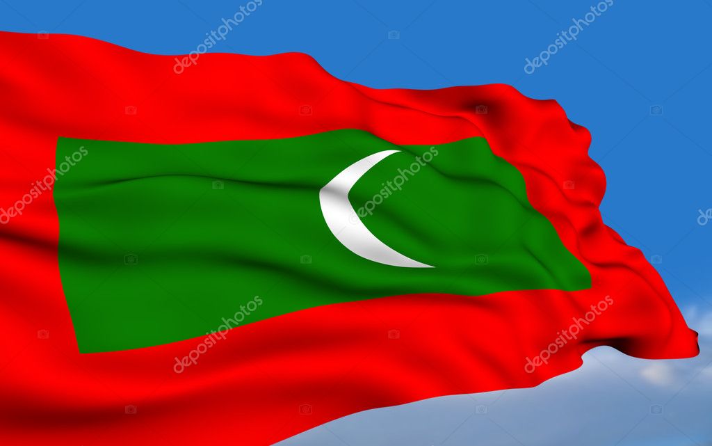 Maldivian flag waving on wind