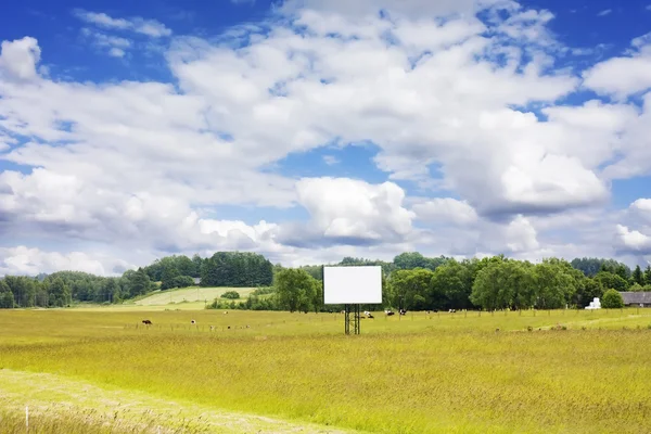 Rural landscape with blank billboard