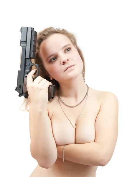 Sexy naked woman with gun by Iakov Filimonov Stock Photo