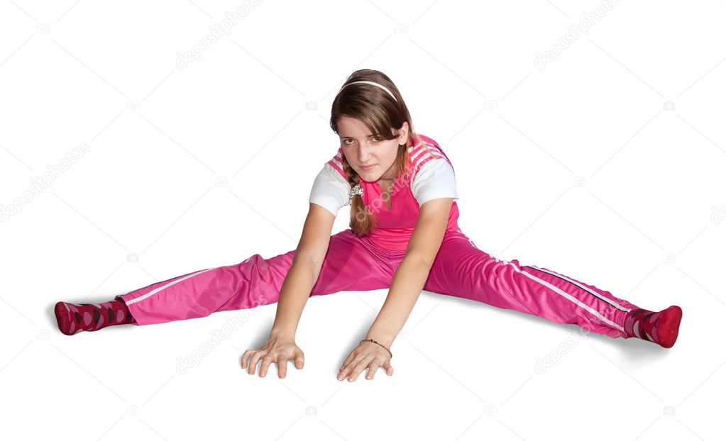 Sporty girl in pink gym clothes Isolated