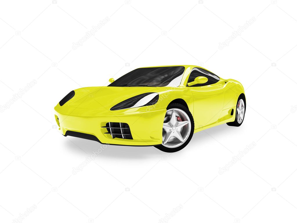 Yellow super car on a white