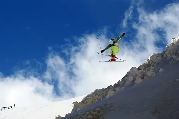A skier jumps