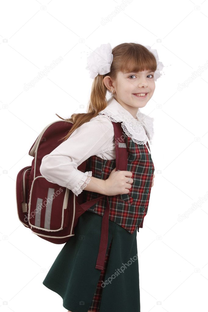 Young school girl ready for school Little pupil is going to school