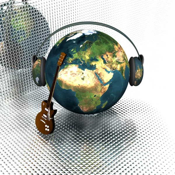 Music earth with headphones and guitar