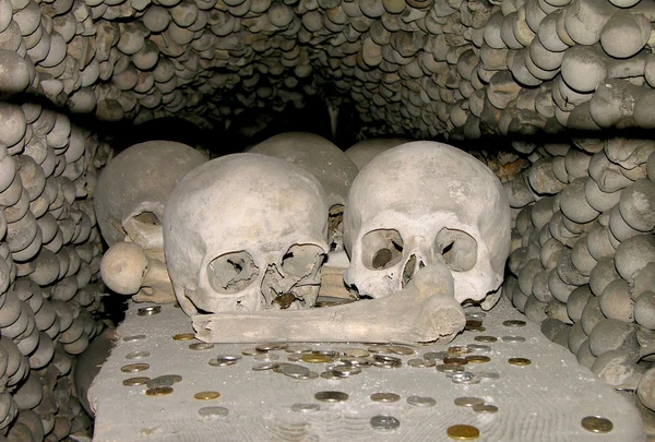 Skulls and bones in Catholic chapel