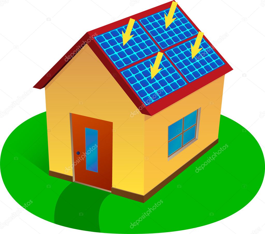 Cartoon House with Solar Panels