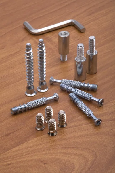 Set of modern bolts and screws