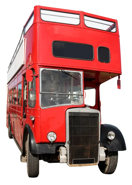 An old red London double-decker bus.
