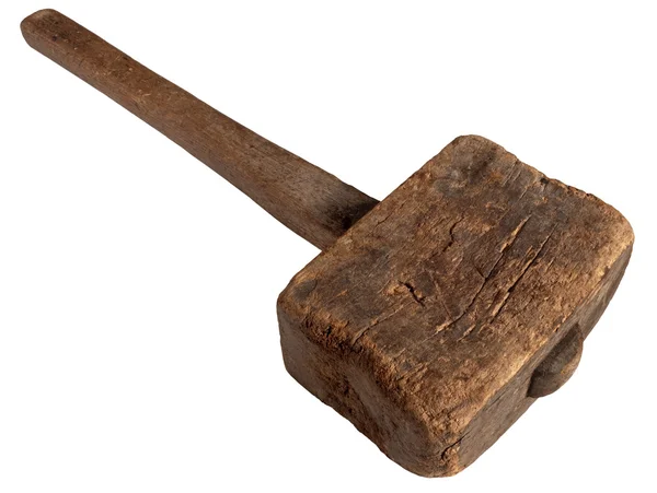 Old wooden mallet hammer isolated.