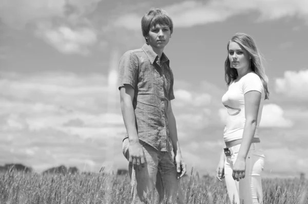 Teens in the field. Black And White