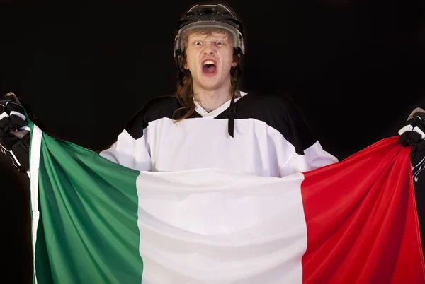 Ice hockey fan with italian flag