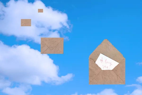 Envelopes flying on the sky with letter
