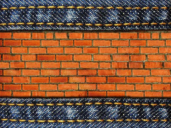 Complex jeans and brick background