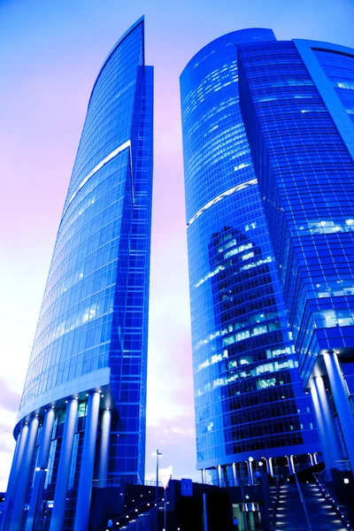 Evening view of skyscrapers and rose sky