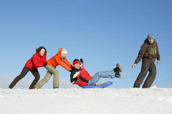 Friends drive in a sledge — Stock Photo #1440524