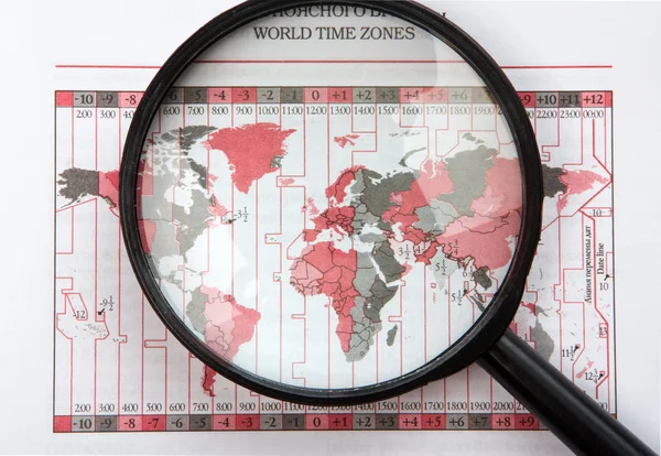 Magnifier on world map with time zones