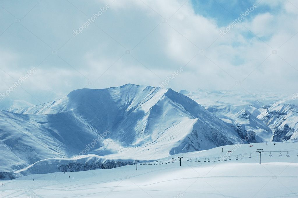 Winter landscape with mountains and snow - Stock Image