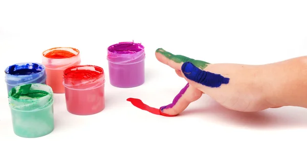 Baby hands holding paint buckets