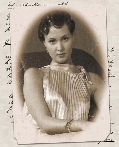 Old card with the young woman image