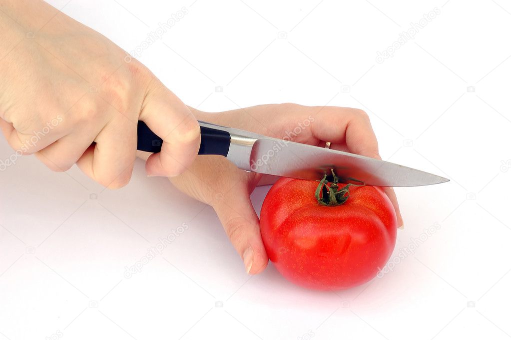 cutting a tomato