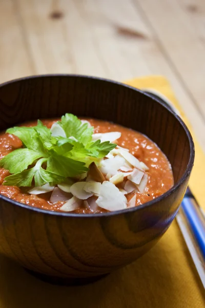 Red pepper tomato soup with almonds