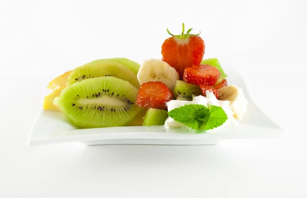 Summer fruit salad on a square dish
