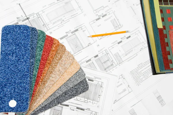 Blueprint and colorful samples — Stock Photo #1401082