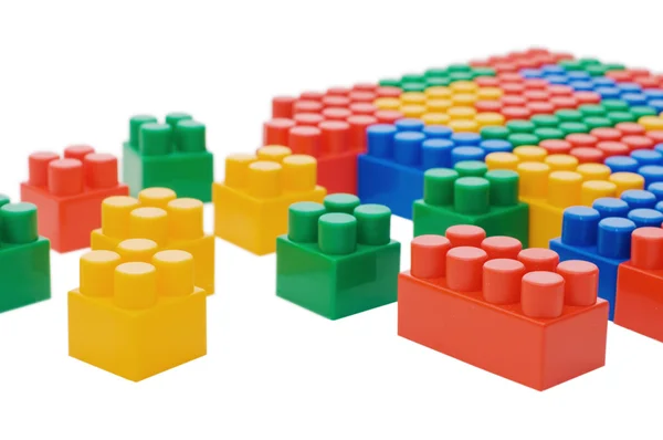 Multi-colored plastic blocks on white