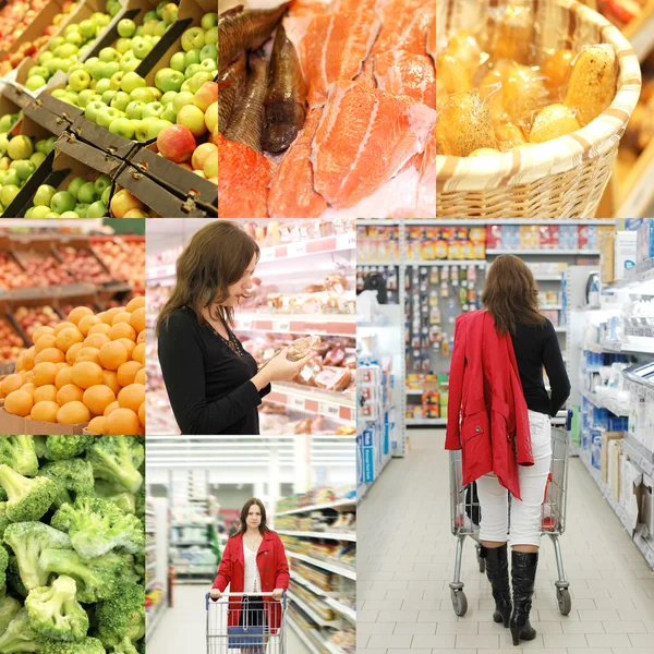 Collage from photos in a supermarket