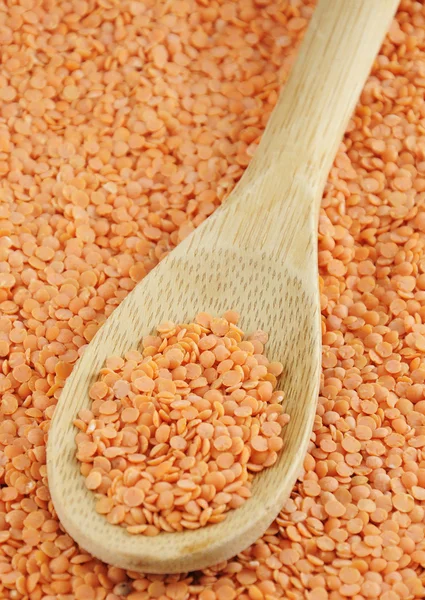 Red Lentils in a Wooden Spoon