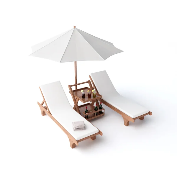 Isolated two chairs and umbrella