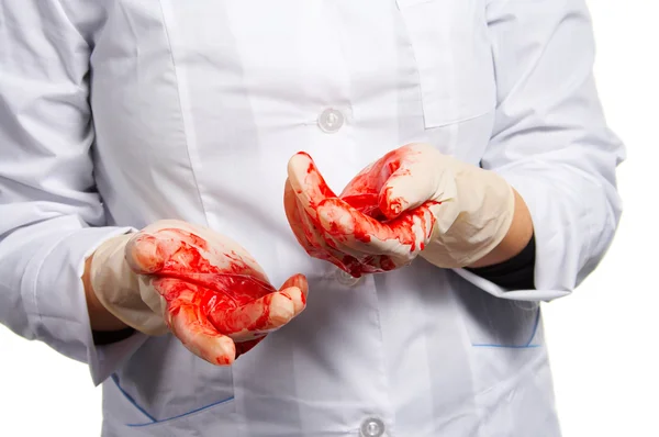 Operative surgery. Gloves in blood. — Stock Photo #1400342