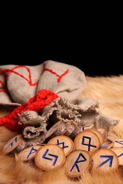 Runes and pouch with copy space