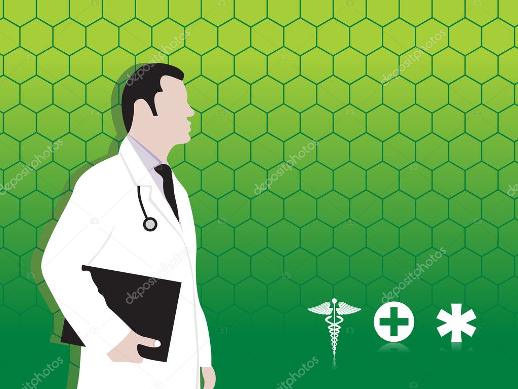 Doctor having medical report and medical icons green vector wallpaper