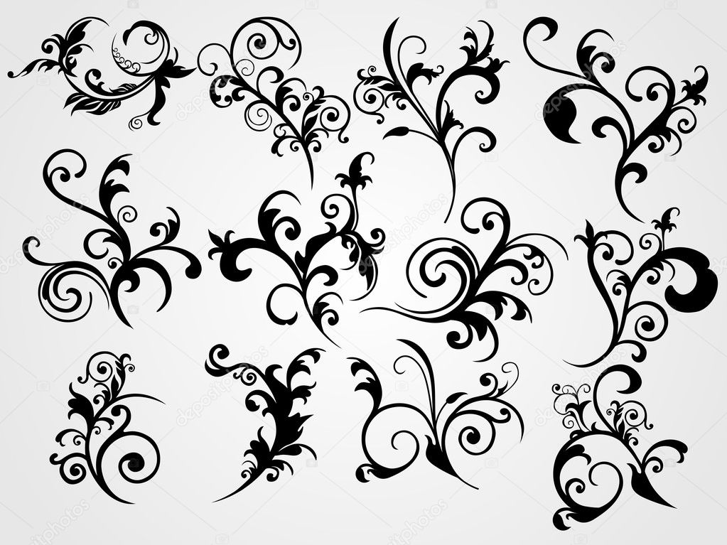 White background with set of black floral pattern tattoos