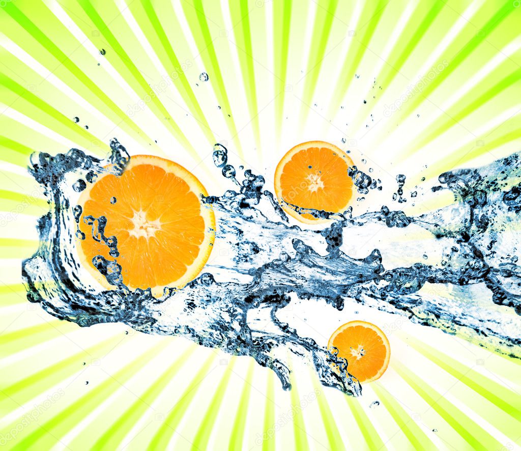 Splashing water with oranges — Stock Photo © nejron 1741011